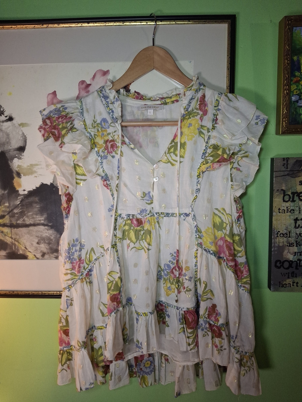 Love the Label Floral Ruffle Top in White with Pink & Yellow